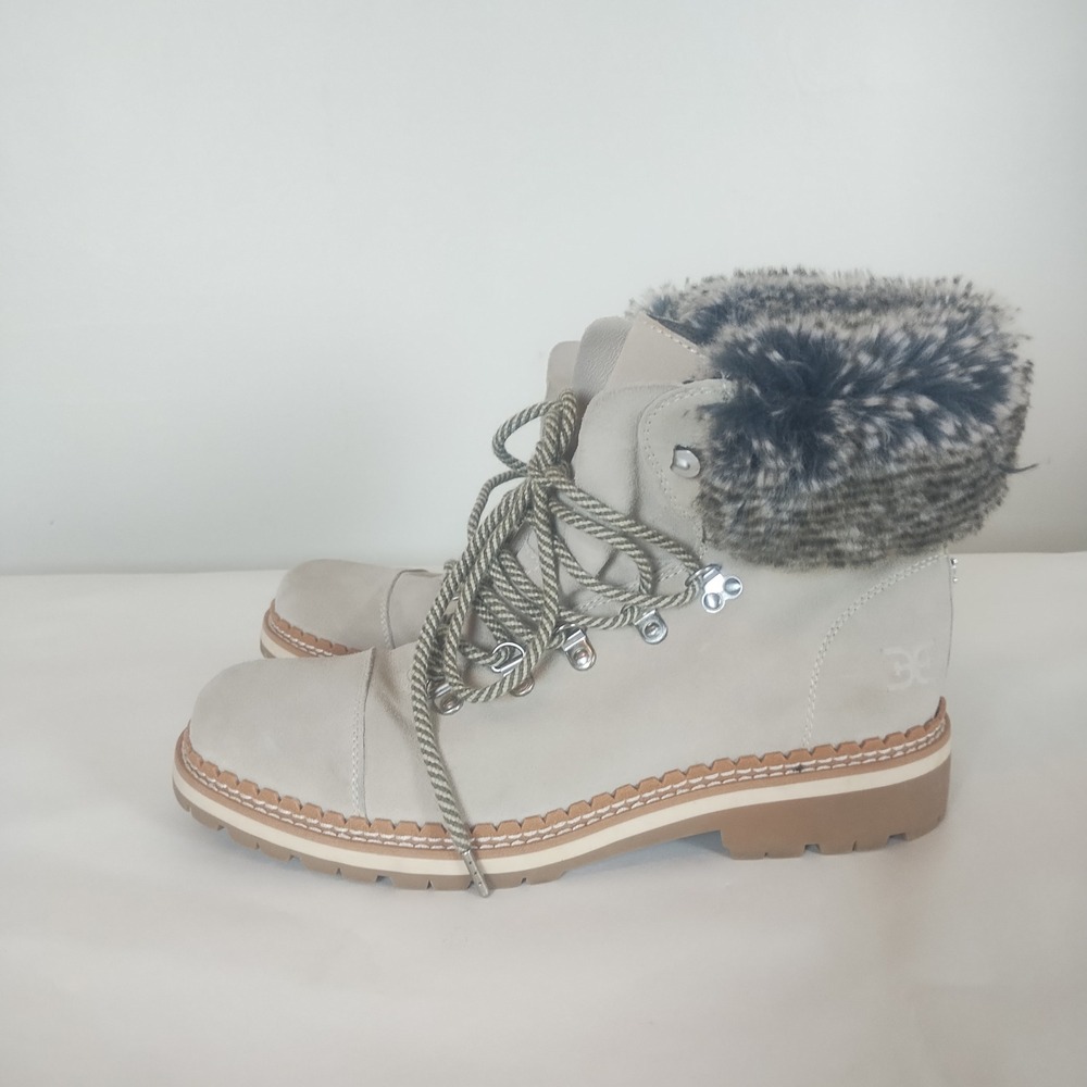 Sam Edelman Bowen Faux Fur Lined Lace Up Combat Boots Beige Suede Size 9.5 - Picture 2 of 7